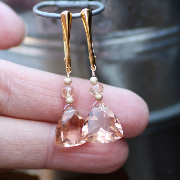 Handmade Peach Morganite Earrings 18k Yellow Gold Filled - Picture 5 of 7
